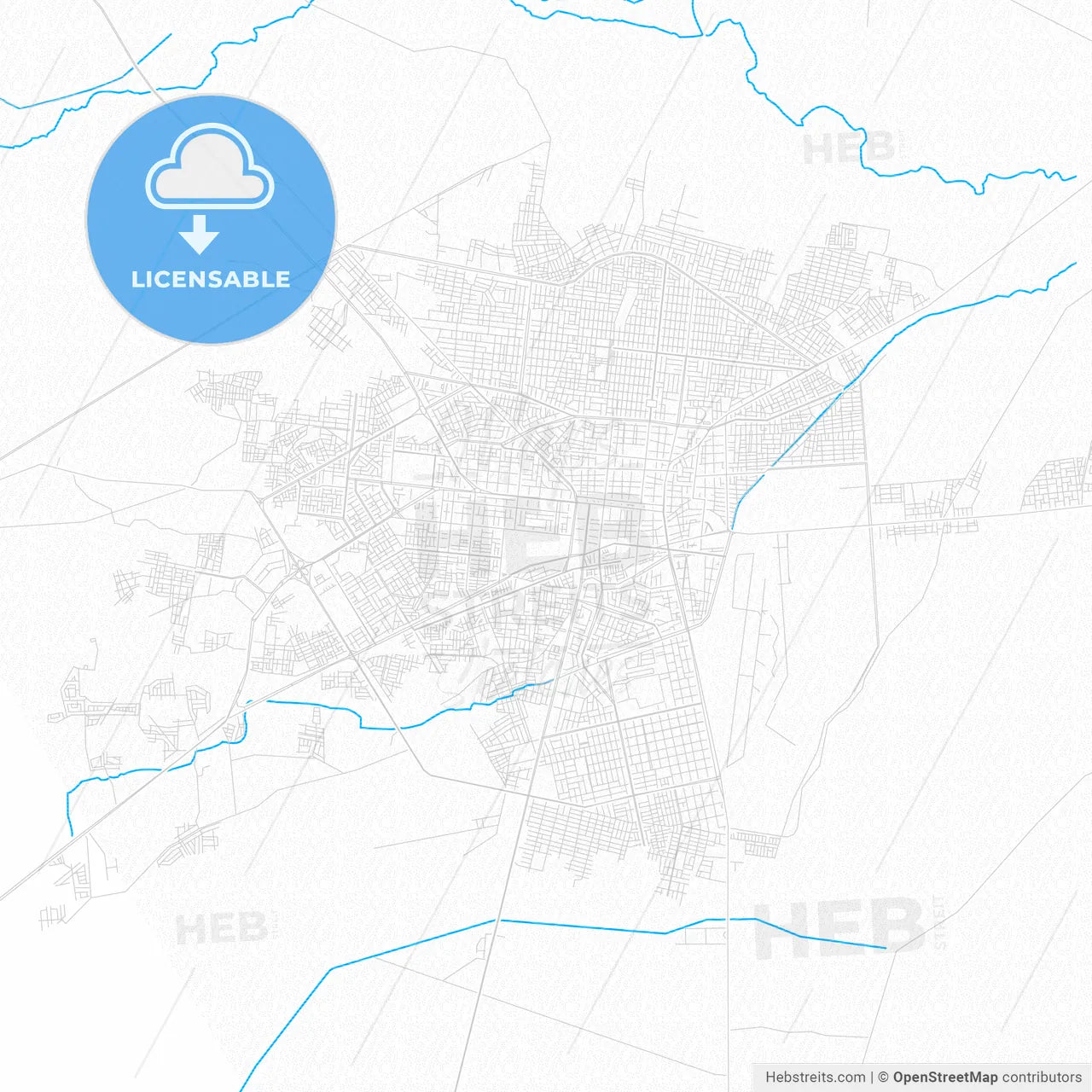 Chiclayo, Peru PDF vector map with water in focus