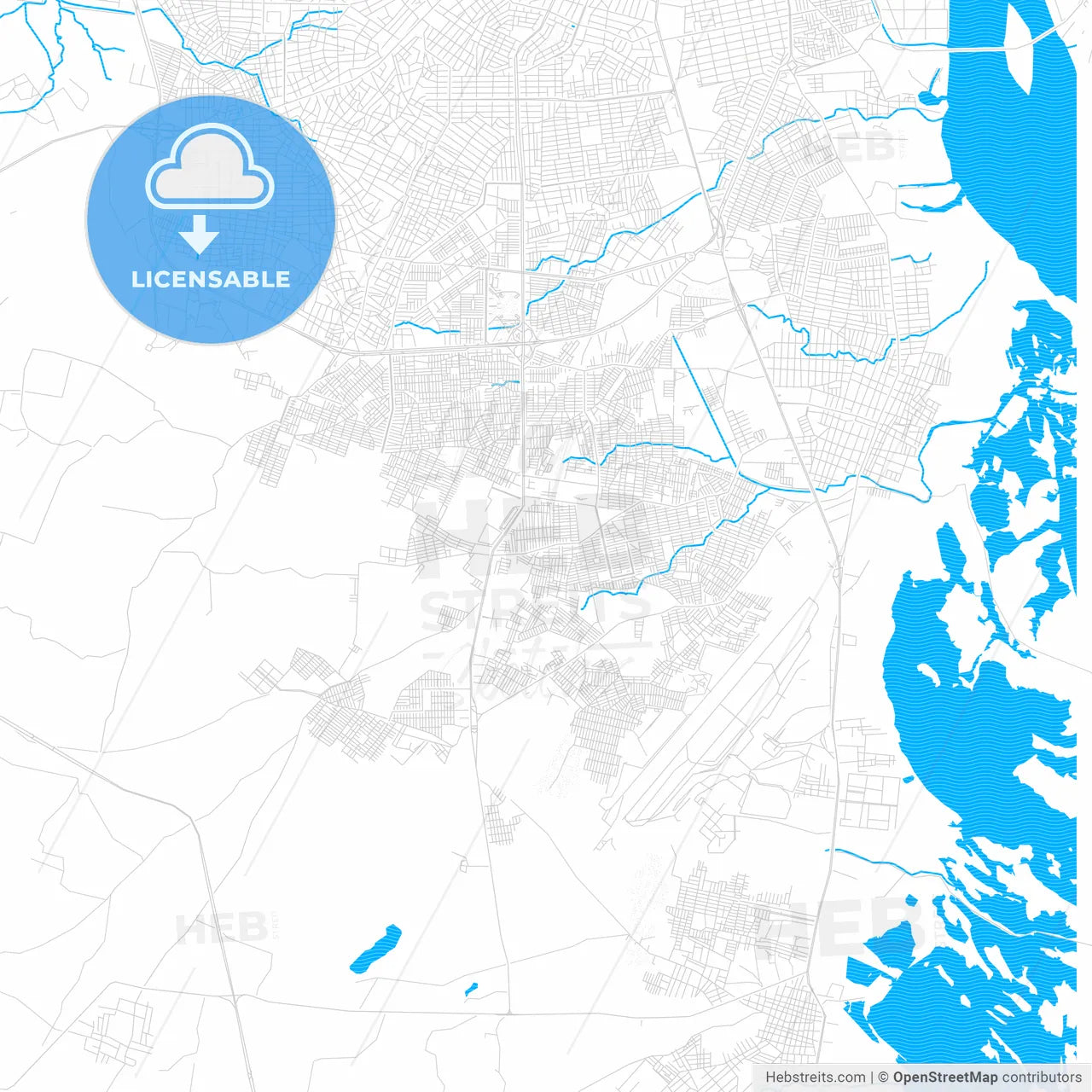 Soledad, Colombia PDF vector map with water in focus