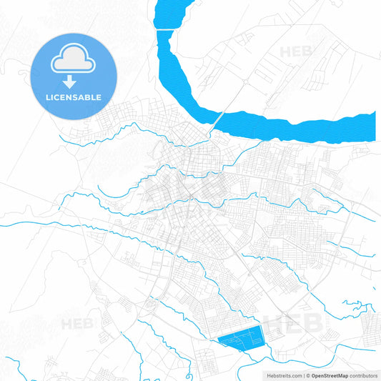 Villavicencio, Colombia PDF vector map with water in focus