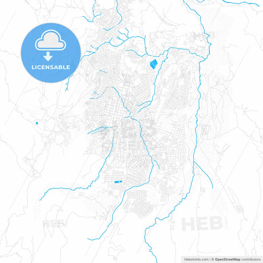 Ayacucho, Peru PDF vector map with water in focus