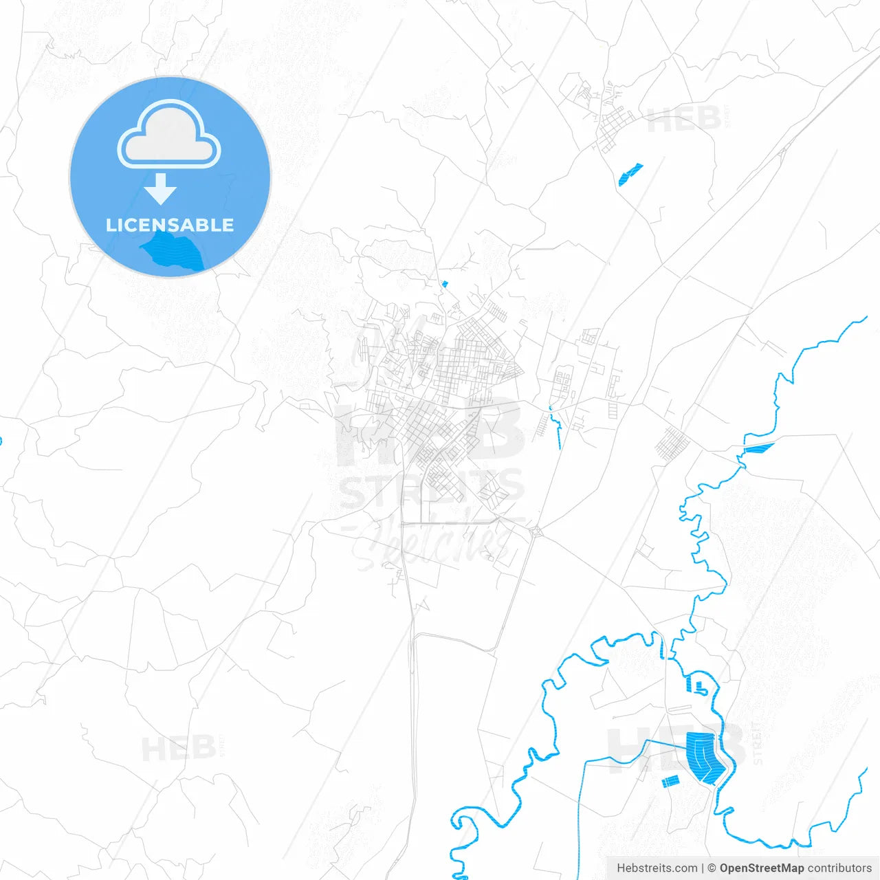 Zipaquira, Colombia PDF vector map with water in focus