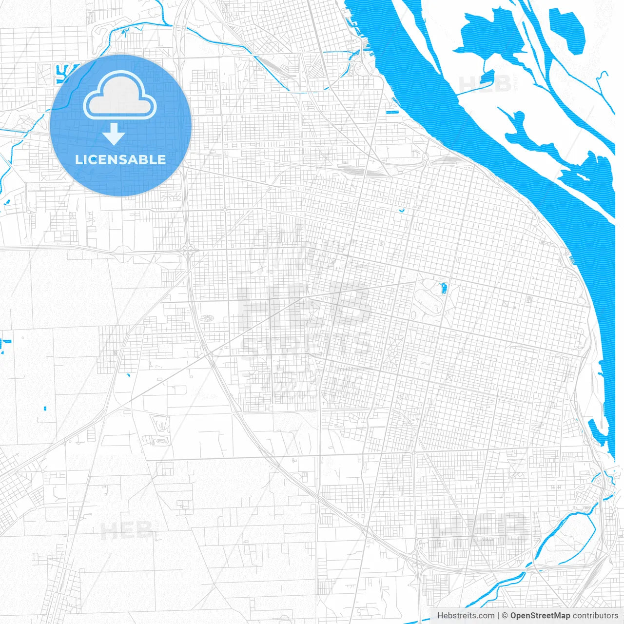 Rosario, Argentina PDF vector map with water in focus