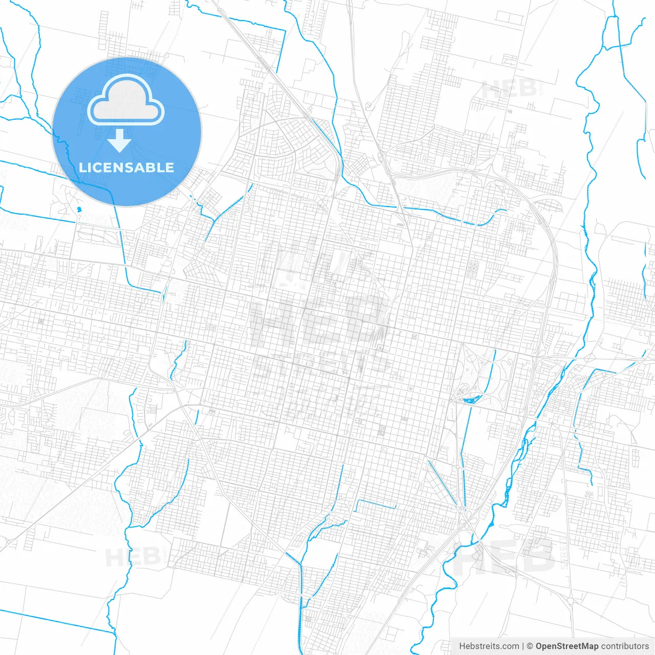 San Miguel de Tucuman, Argentina PDF vector map with water in focus