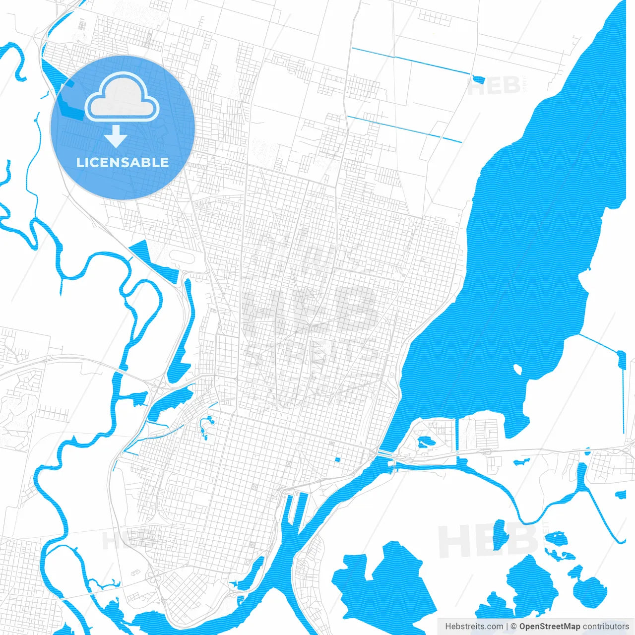 Santa Fe de la Vera Cruz, Argentina PDF vector map with water in focus