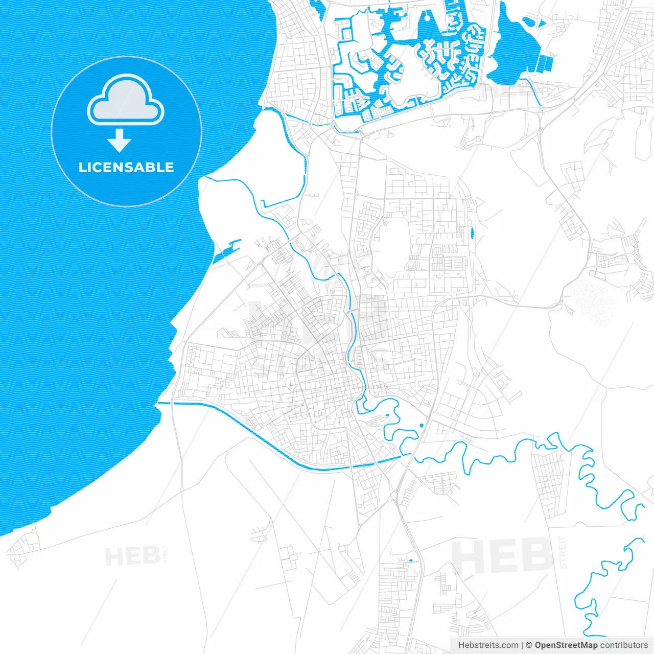 Barcelona, Venezuela PDF vector map with water in focus
