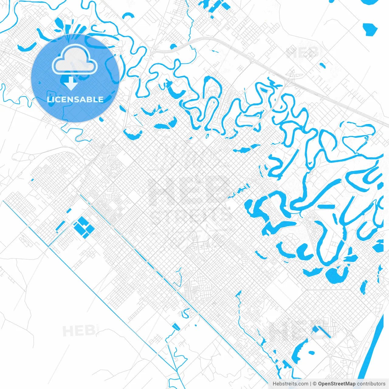Resistencia, Argentina PDF vector map with water in focus
