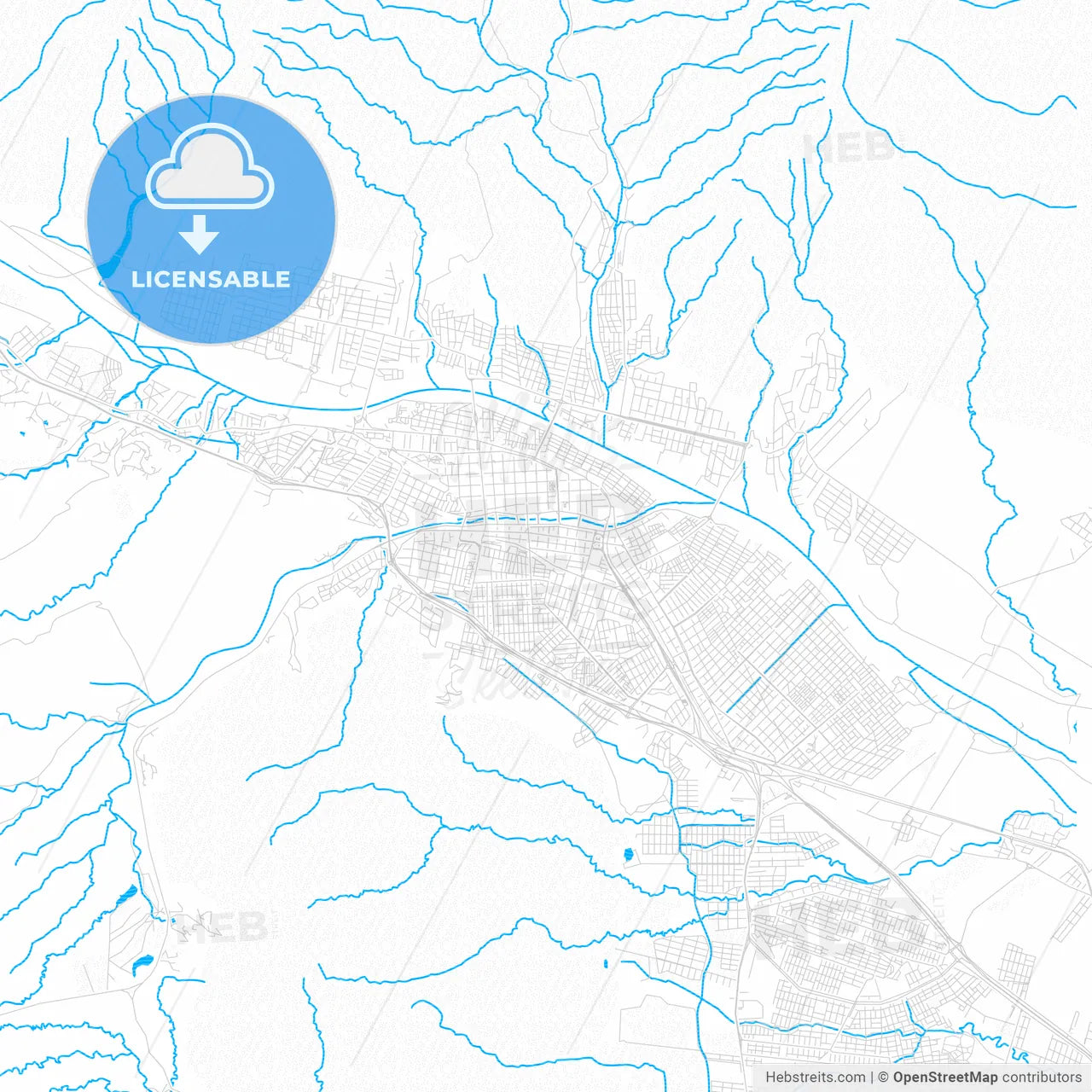San Salvador de Jujuy, Argentina PDF vector map with water in focus