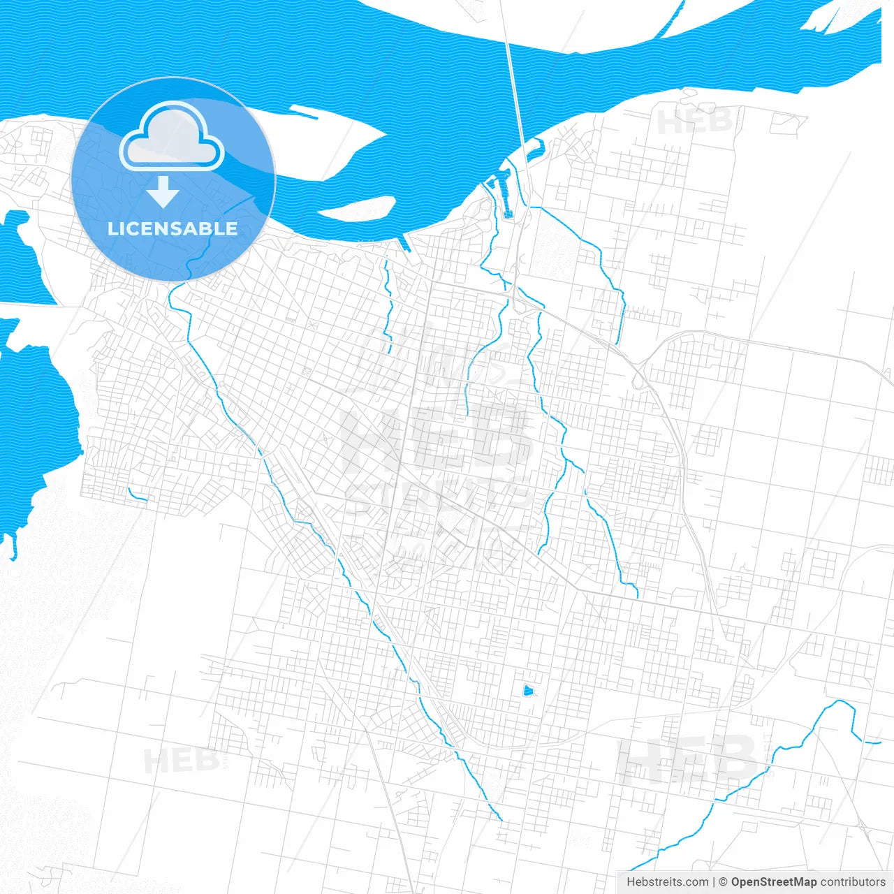 Parana, Argentina PDF vector map with water in focus