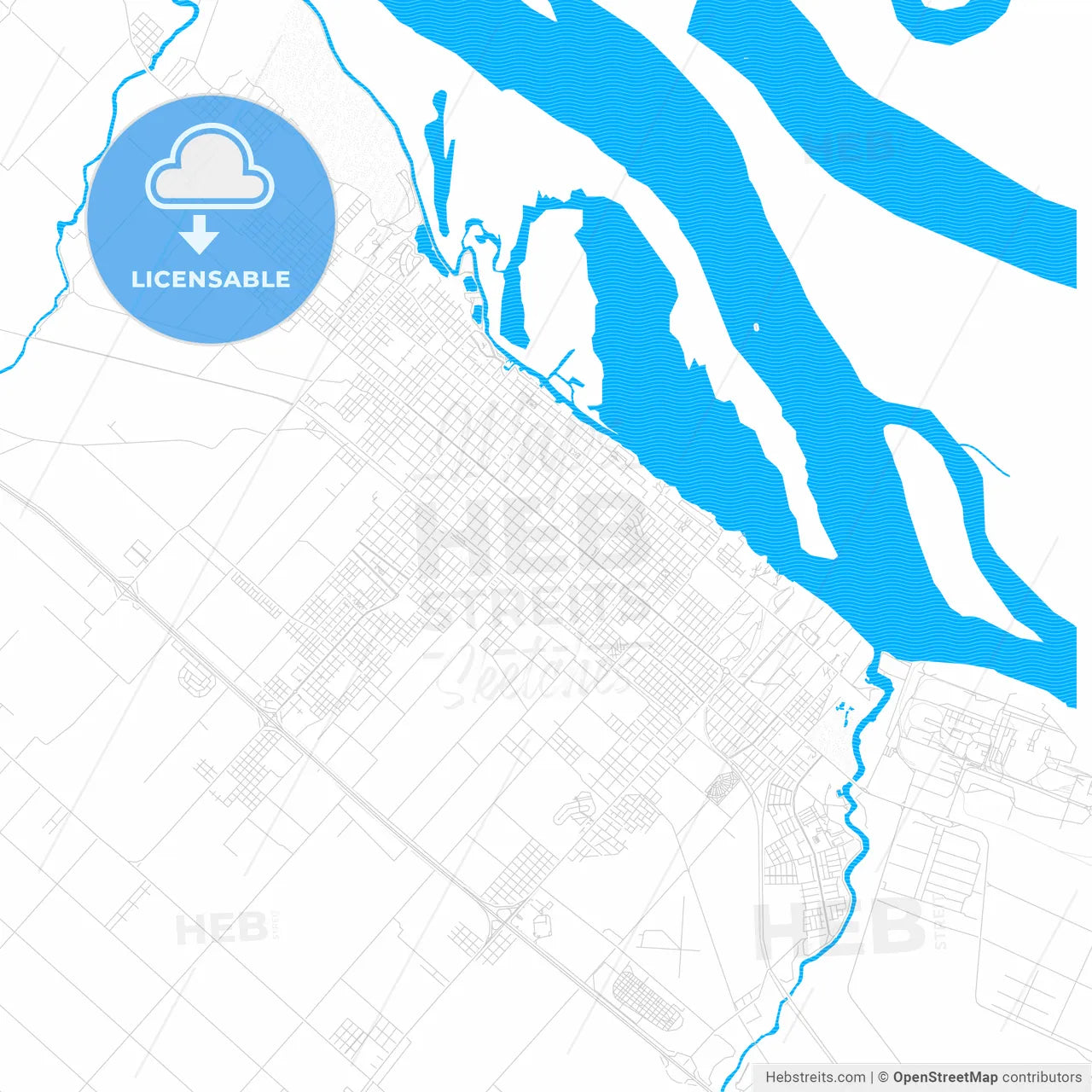 San Nicolas de los Arroyos, Argentina PDF vector map with water in focus