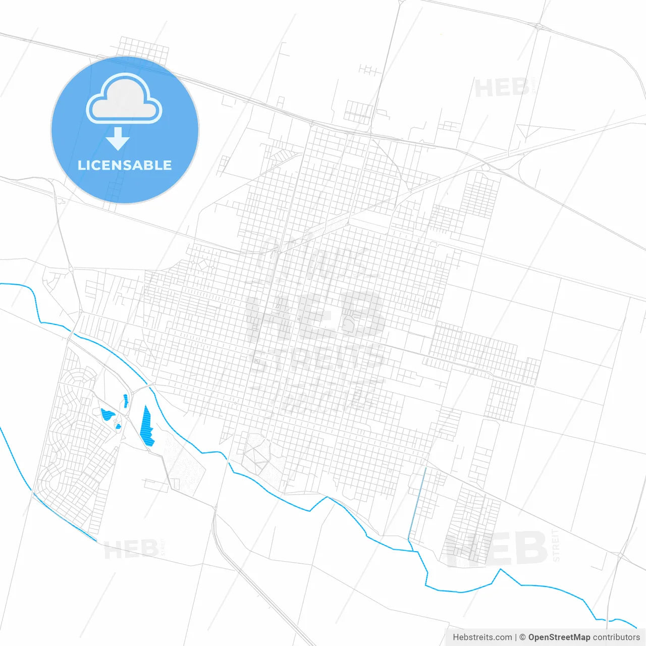 Villa Mercedes, Argentina PDF vector map with water in focus