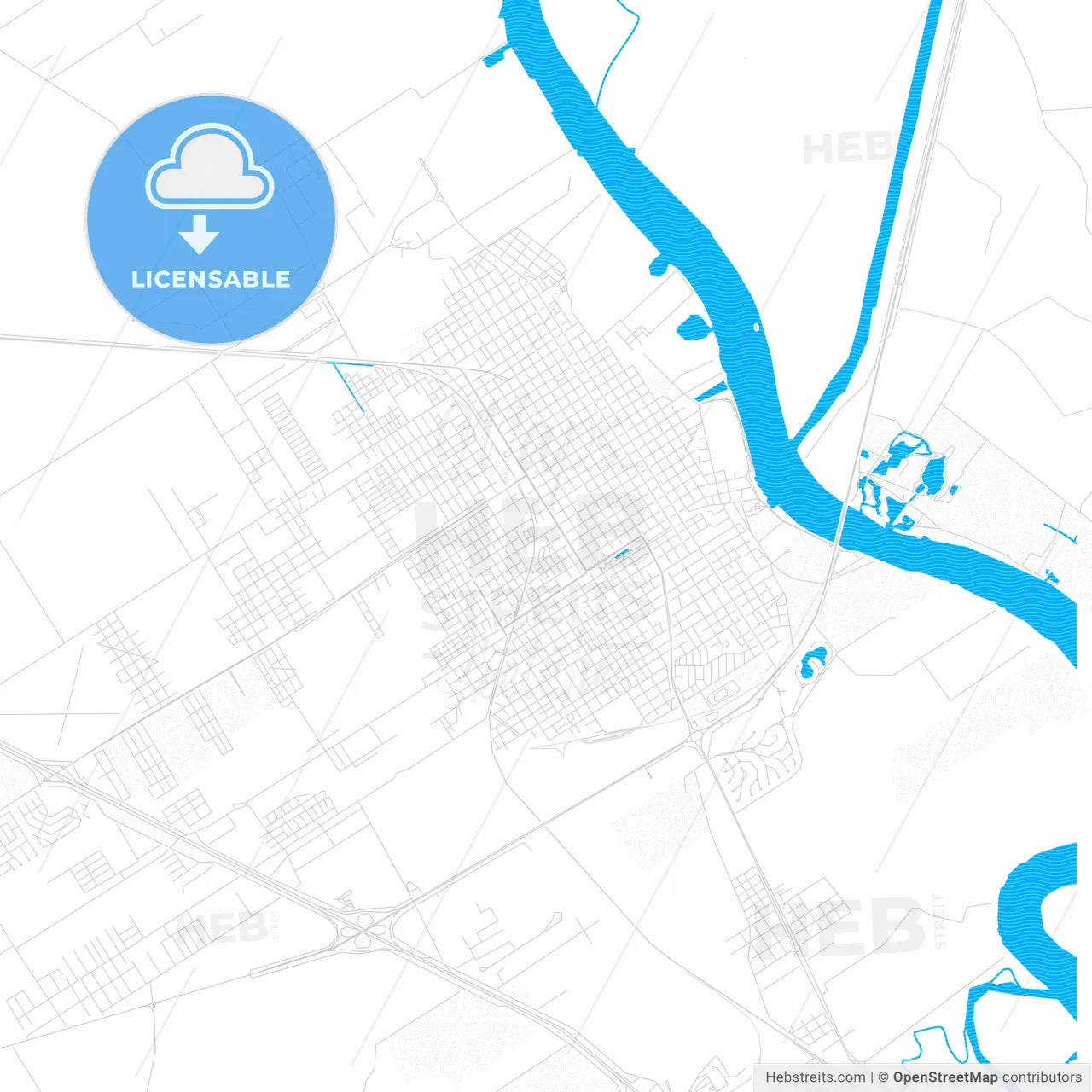 Zarate, Argentina PDF vector map with water in focus