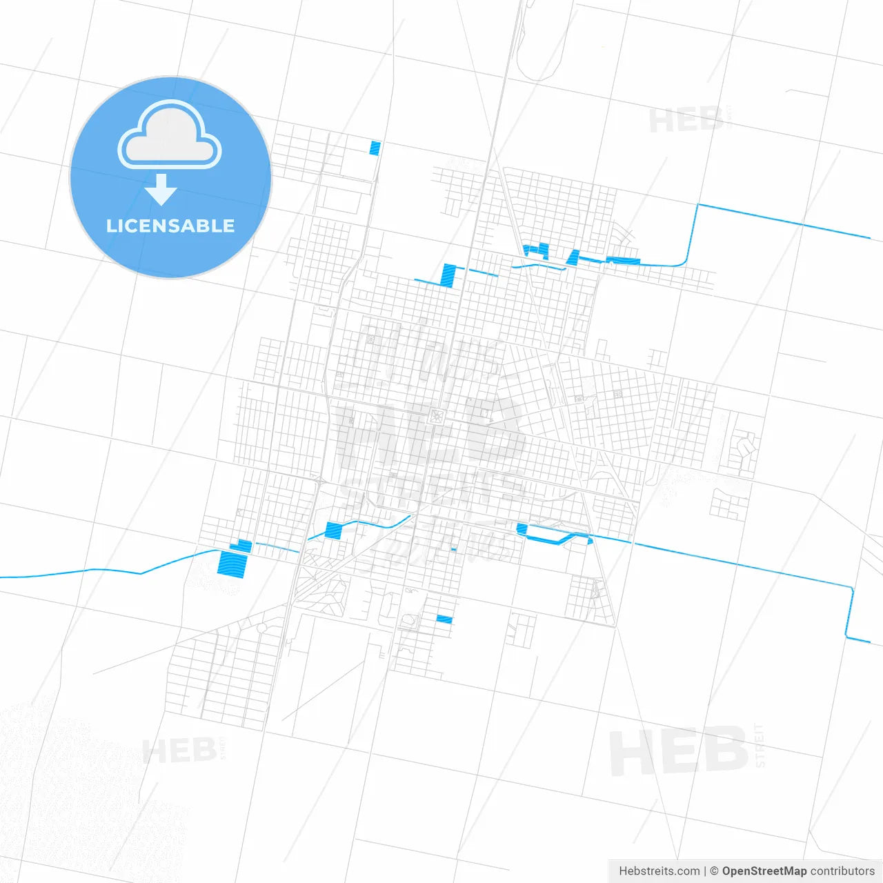 Rafaela, Argentina PDF vector map with water in focus