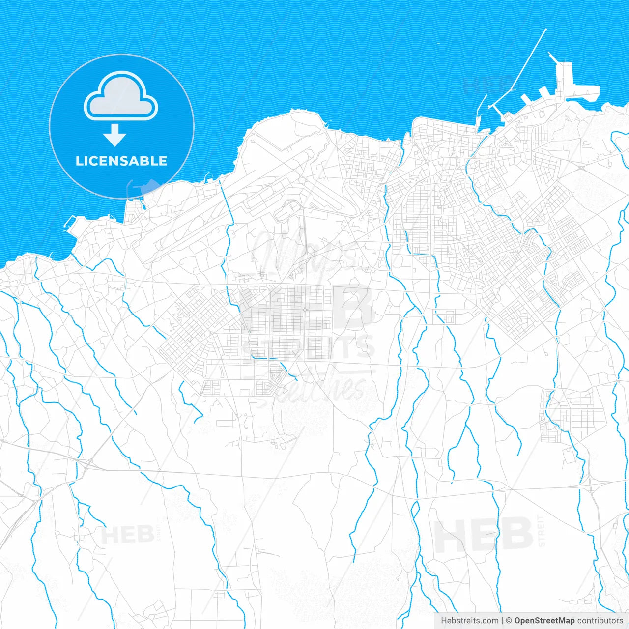 Jeju, South Korea PDF vector map with water in focus
