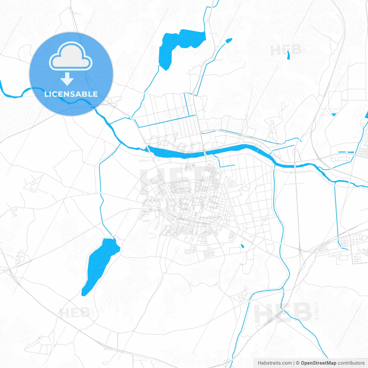 Asan, South Korea PDF vector map with water in focus