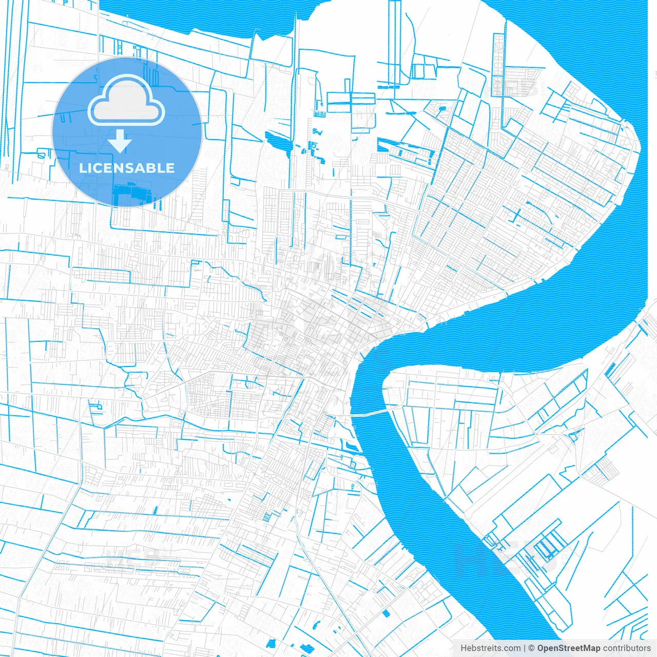Paramaribo, Suriname PDF vector map with water in focus