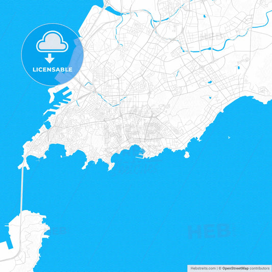 Qingdao, China PDF vector map with water in focus
