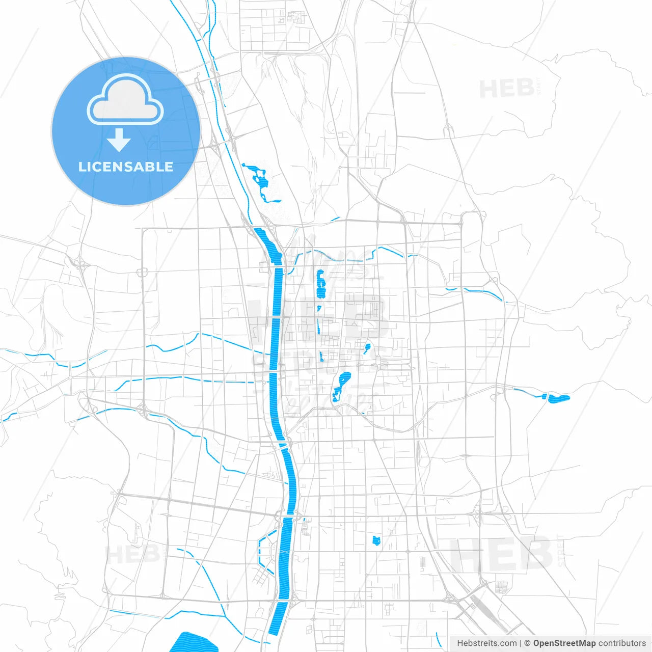 Taiyuan, China PDF vector map with water in focus