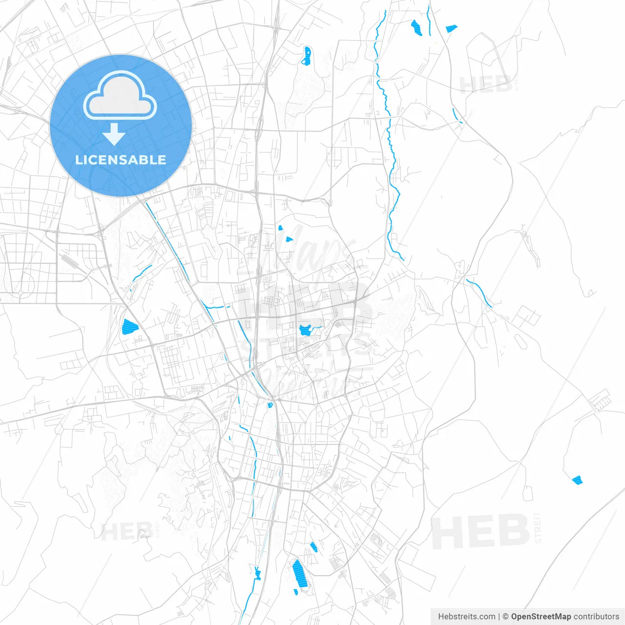 Ürumqi, China PDF vector map with water in focus
