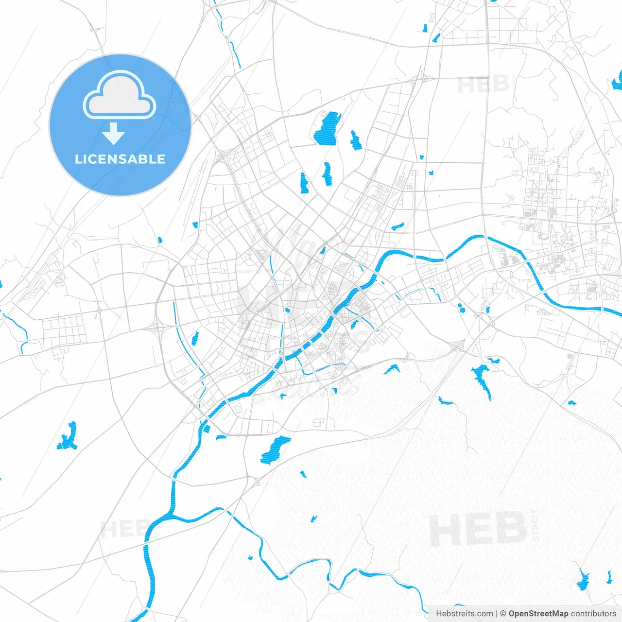 Yiwu, China PDF vector map with water in focus