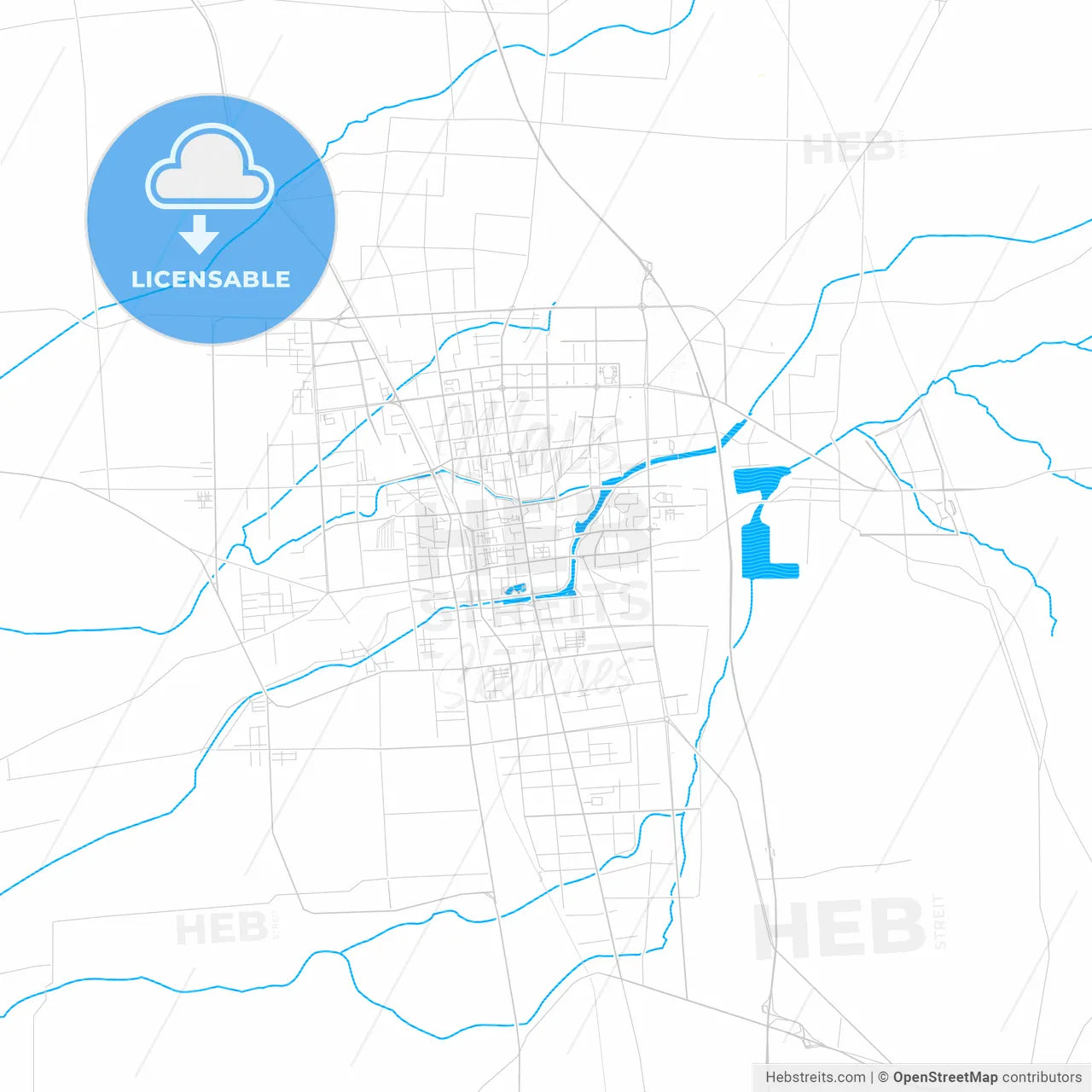 Tengzhou, China PDF vector map with water in focus