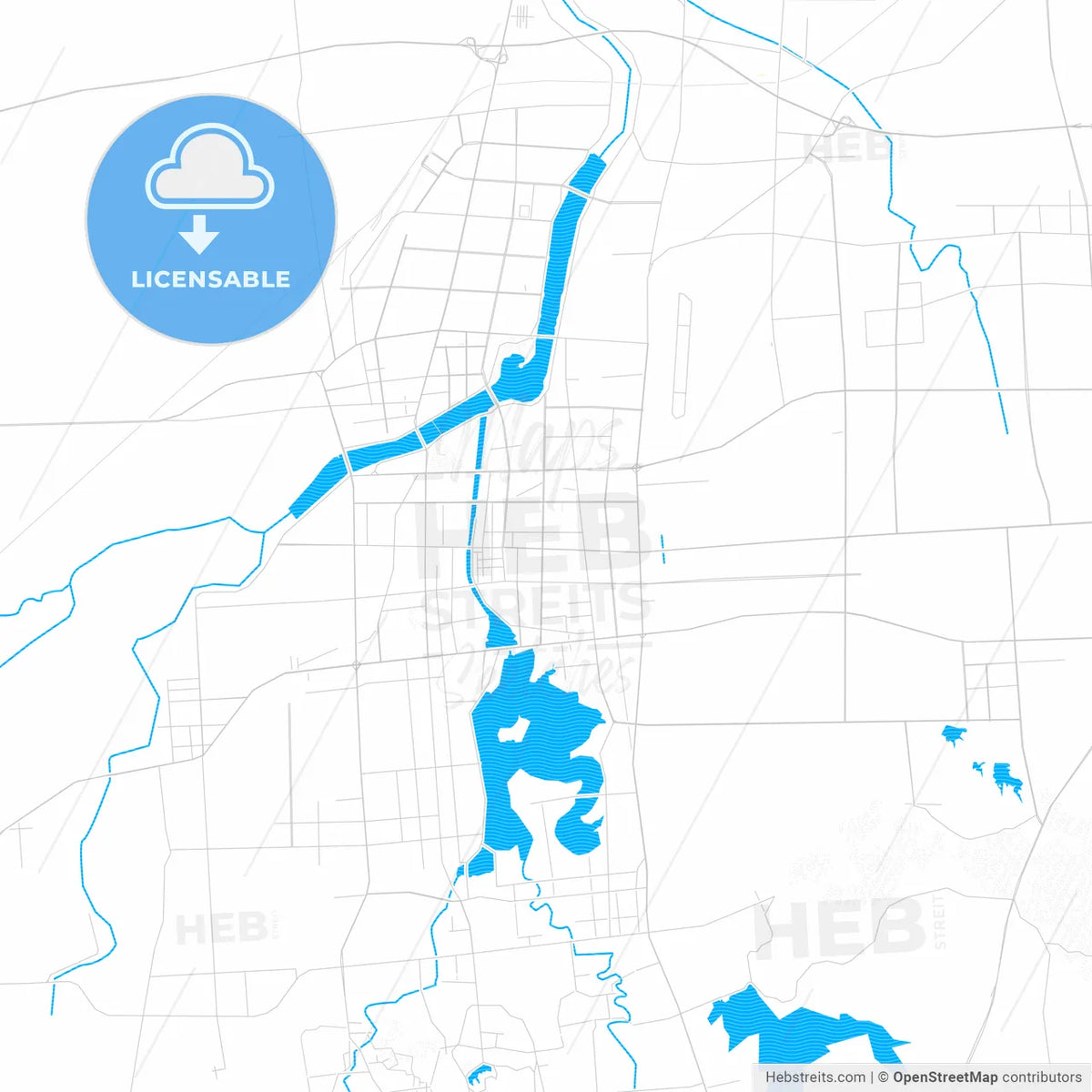 Zhucheng, China PDF vector map with water in focus