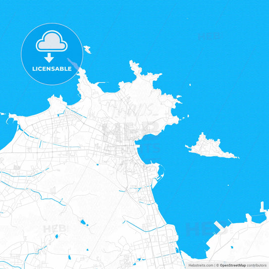 Weihai, China PDF vector map with water in focus