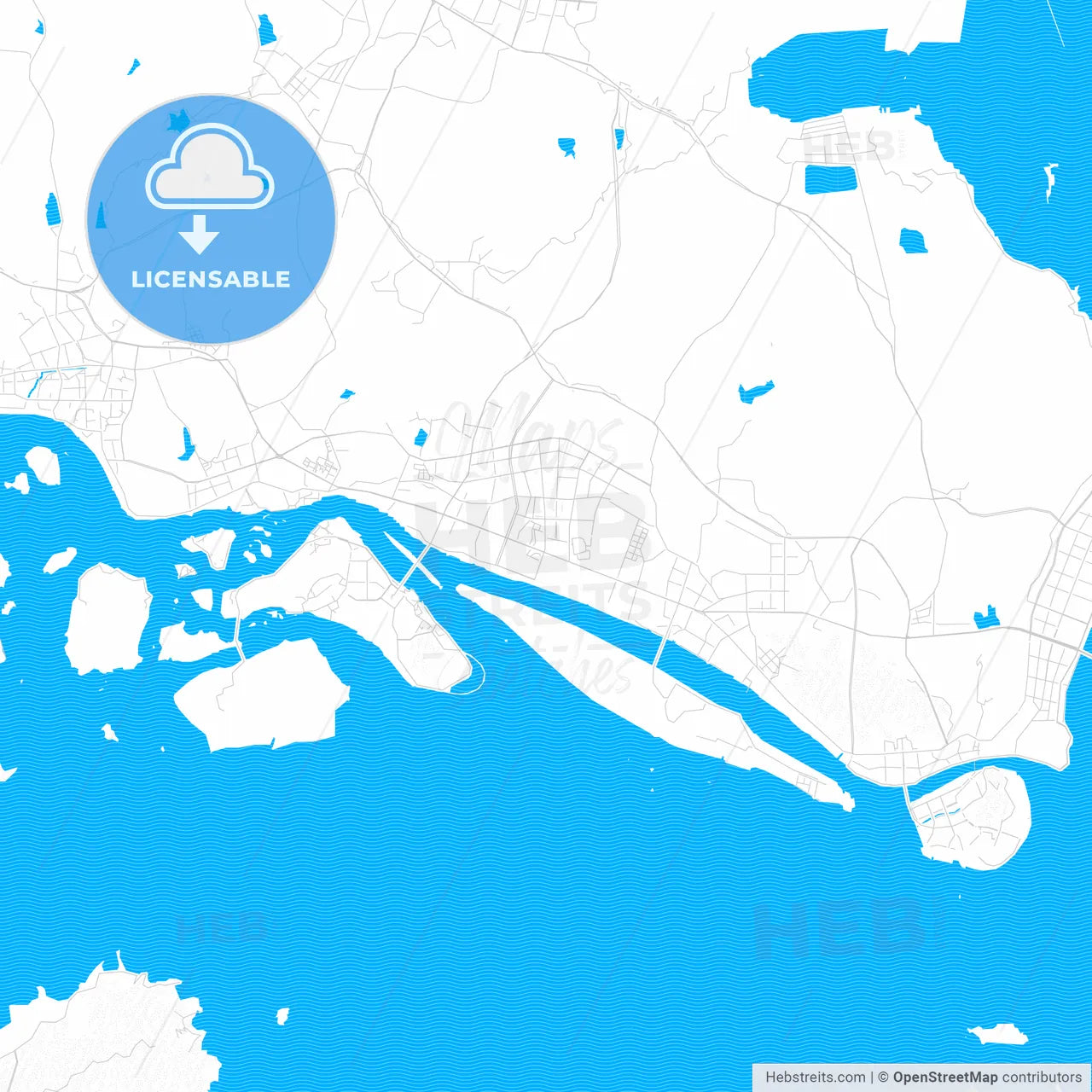 Zhoushan, China PDF vector map with water in focus