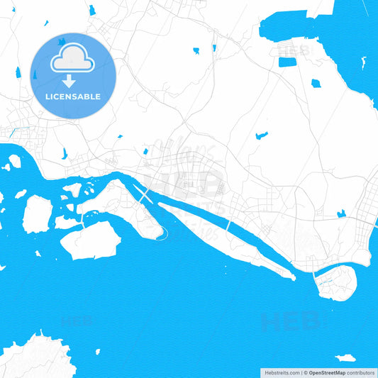 Zhoushan, China PDF vector map with water in focus