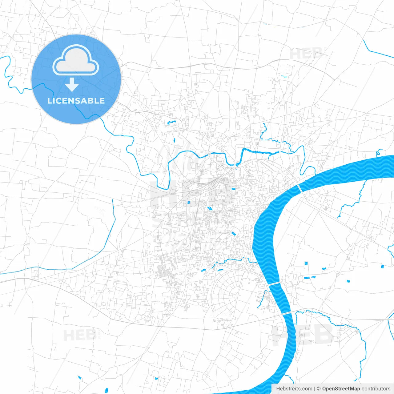 Varanasi, India PDF vector map with water in focus