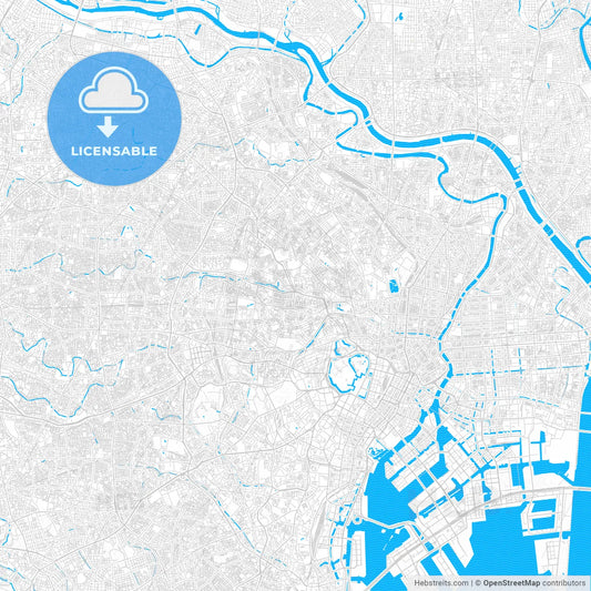 Tokyo, Japan PDF vector map with water in focus
