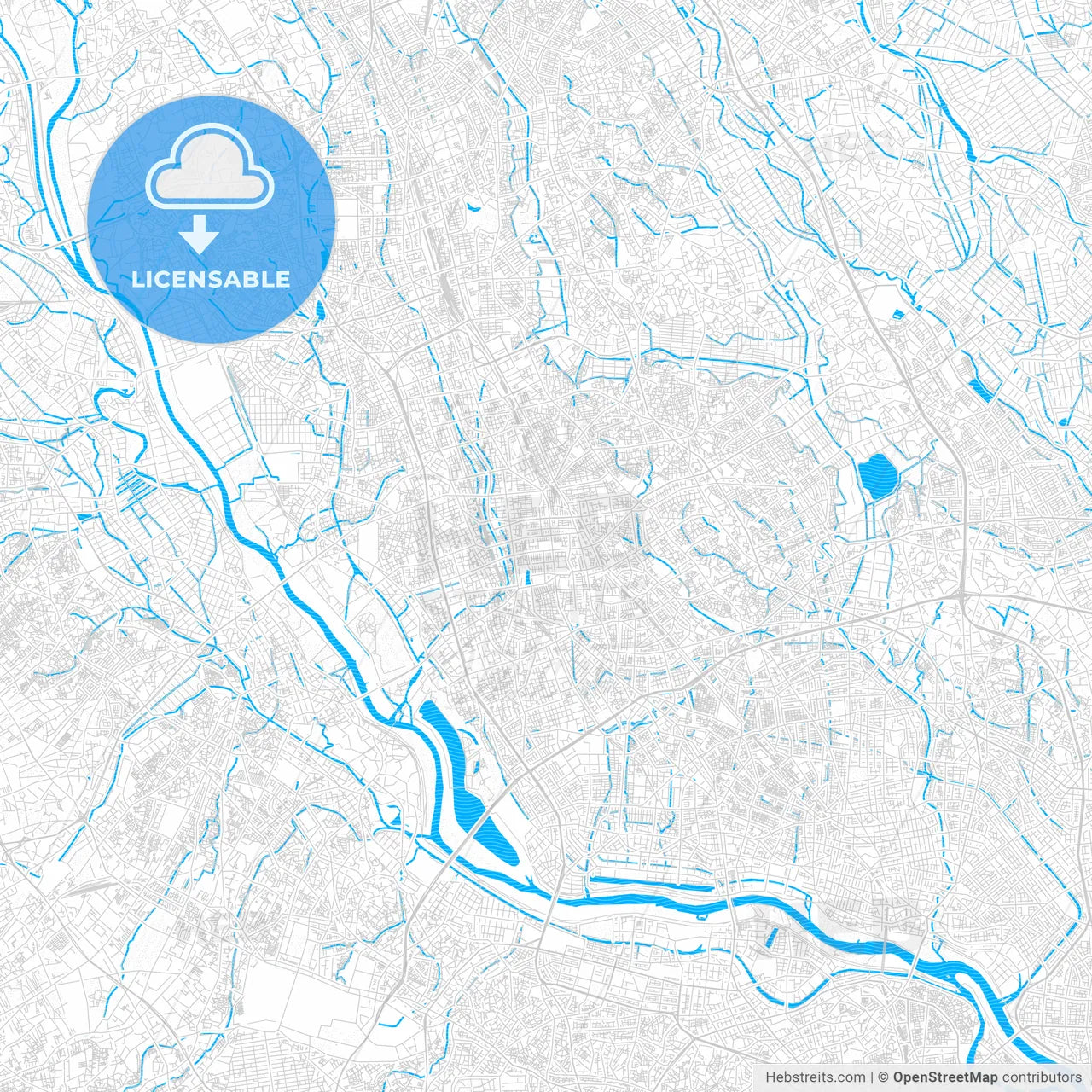 Saitama, Japan PDF vector map with water in focus
