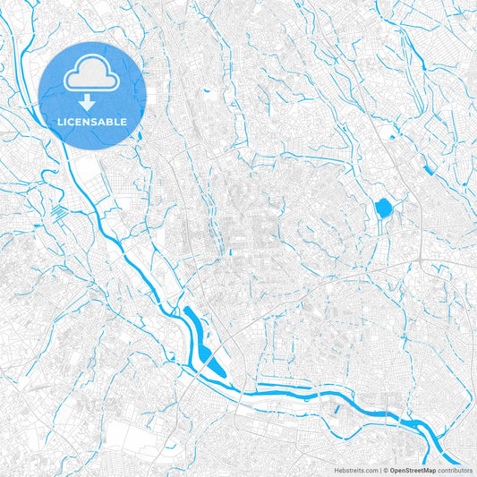 Saitama, Japan PDF vector map with water in focus
