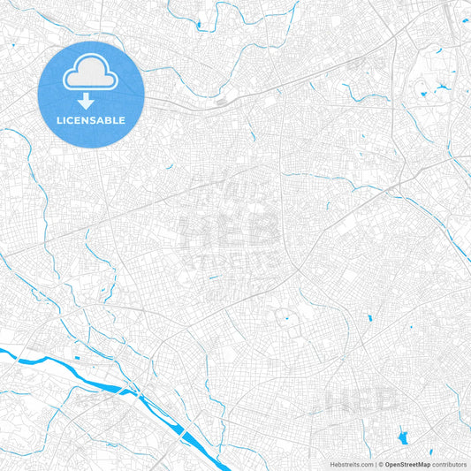 Setagaya, Japan PDF vector map with water in focus