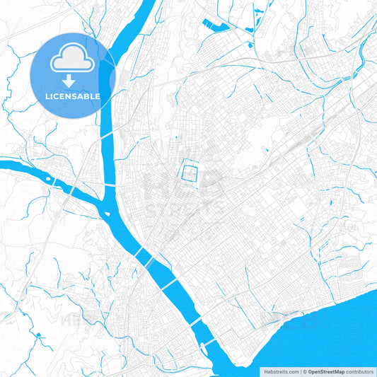 Shizuoka, Japan PDF vector map with water in focus