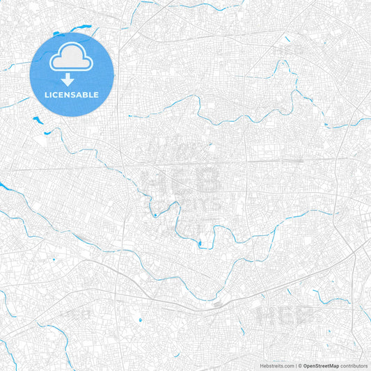 Suginami, Japan PDF vector map with water in focus