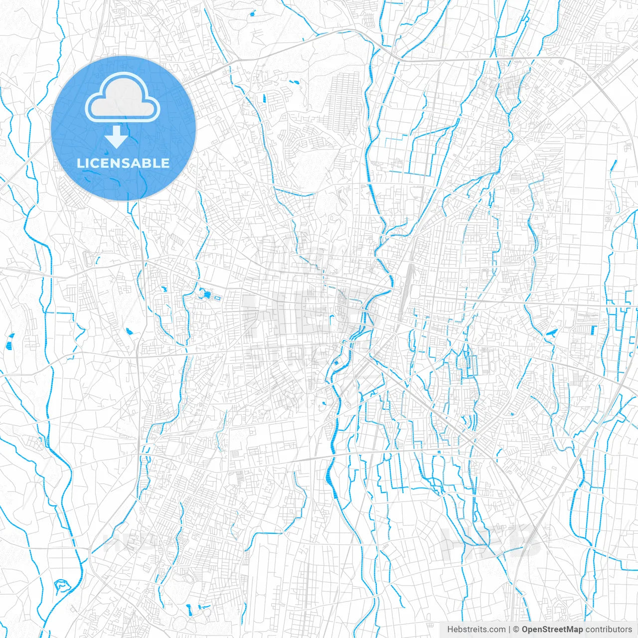 Utsunomiya, Japan PDF vector map with water in focus