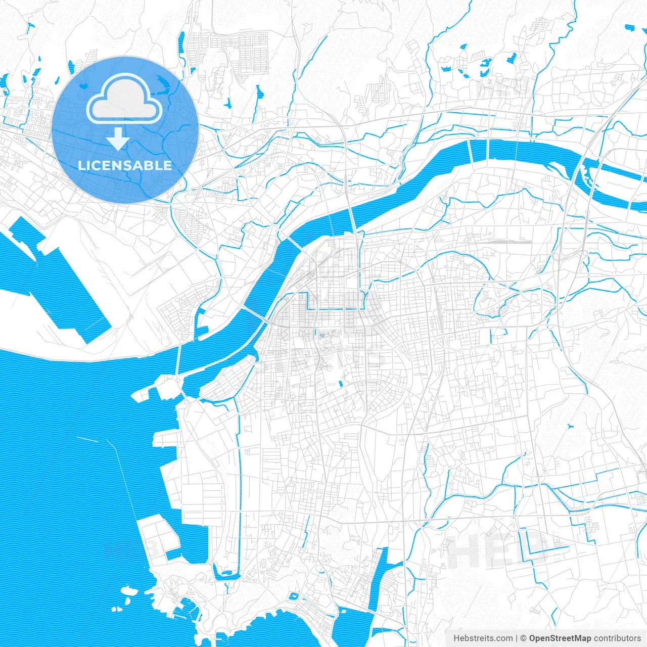 Wakayama, Japan PDF vector map with water in focus