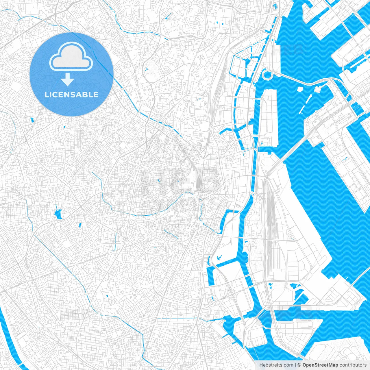 Shinagawa, Japan PDF vector map with water in focus