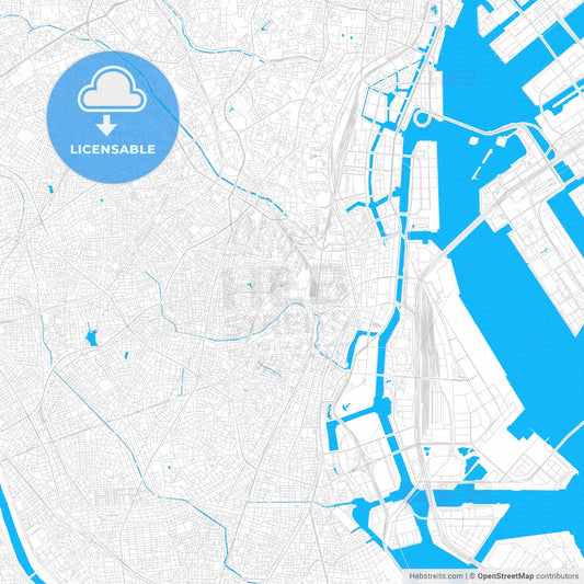 Shinagawa, Japan PDF vector map with water in focus