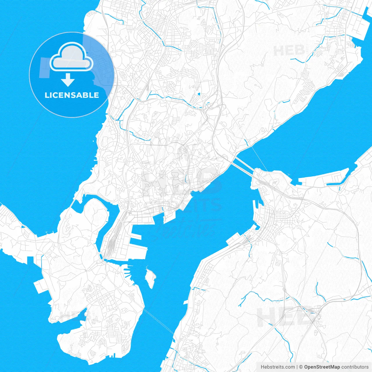 Shimonoseki, Japan PDF vector map with water in focus