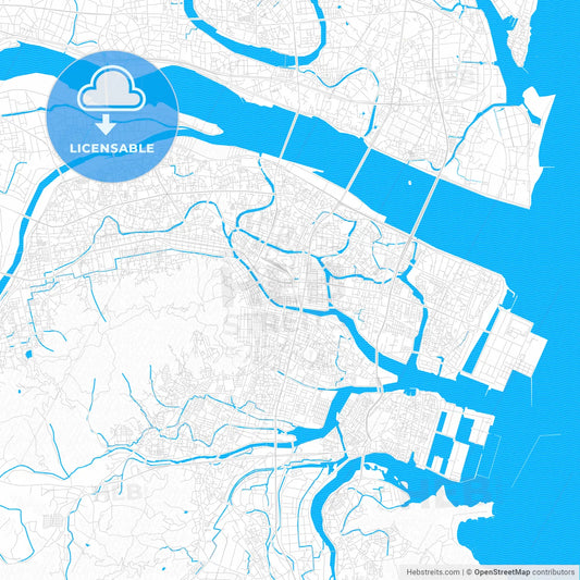 Tokushima, Japan PDF vector map with water in focus