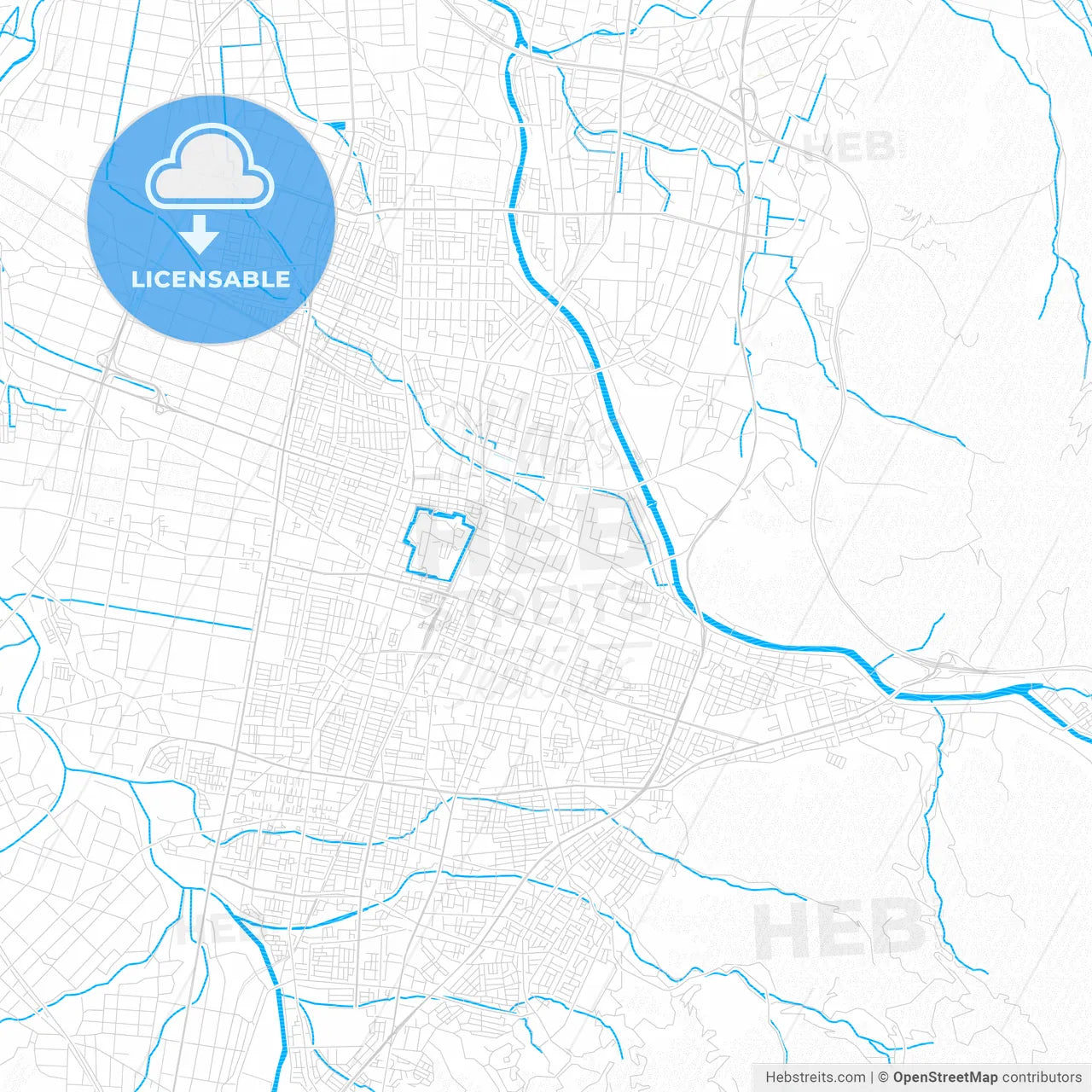 Yamagata, Japan PDF vector map with water in focus
