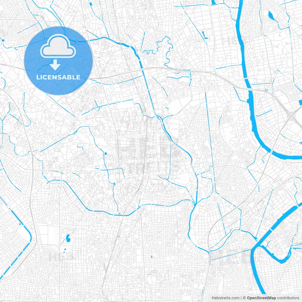 Sōka, Japan PDF vector map with water in focus