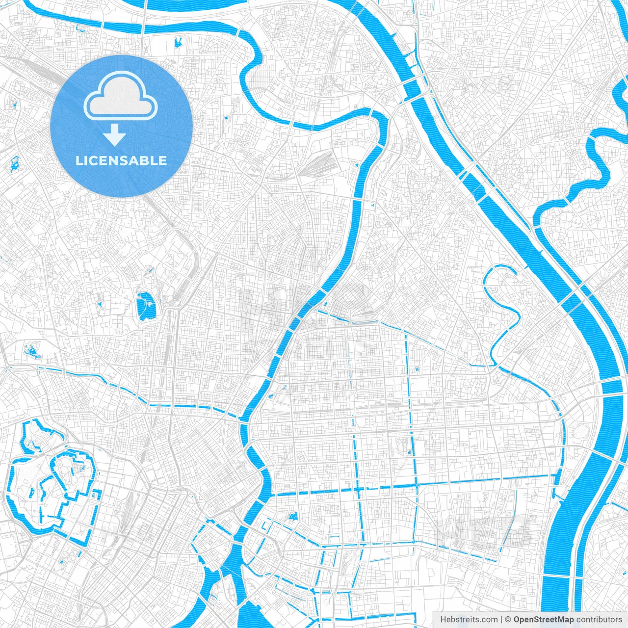 Sumida, Japan PDF vector map with water in focus