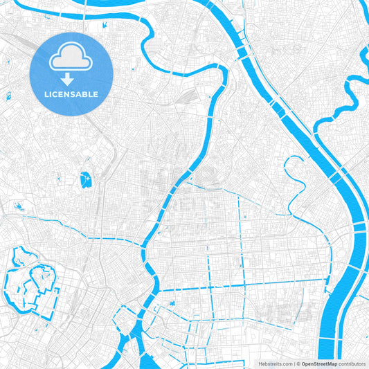 Sumida, Japan PDF vector map with water in focus