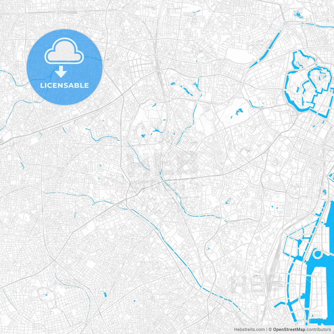 Shibuya, Japan PDF vector map with water in focus