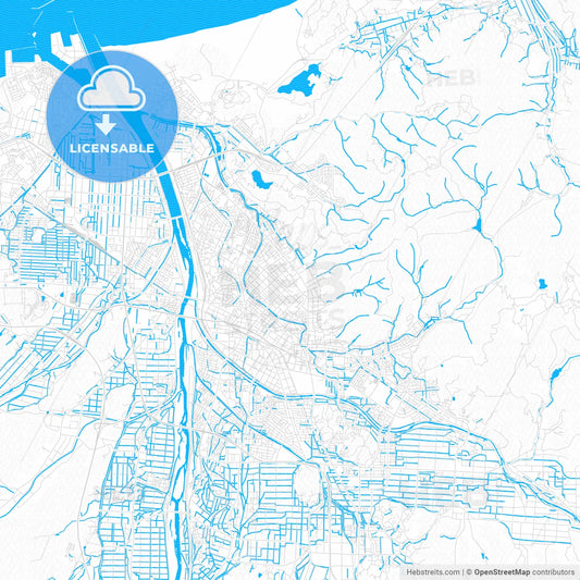 Tottori, Japan PDF vector map with water in focus