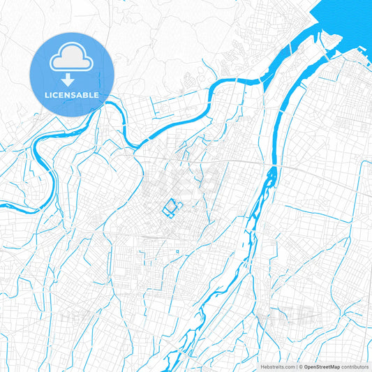 Takaoka, Japan PDF vector map with water in focus