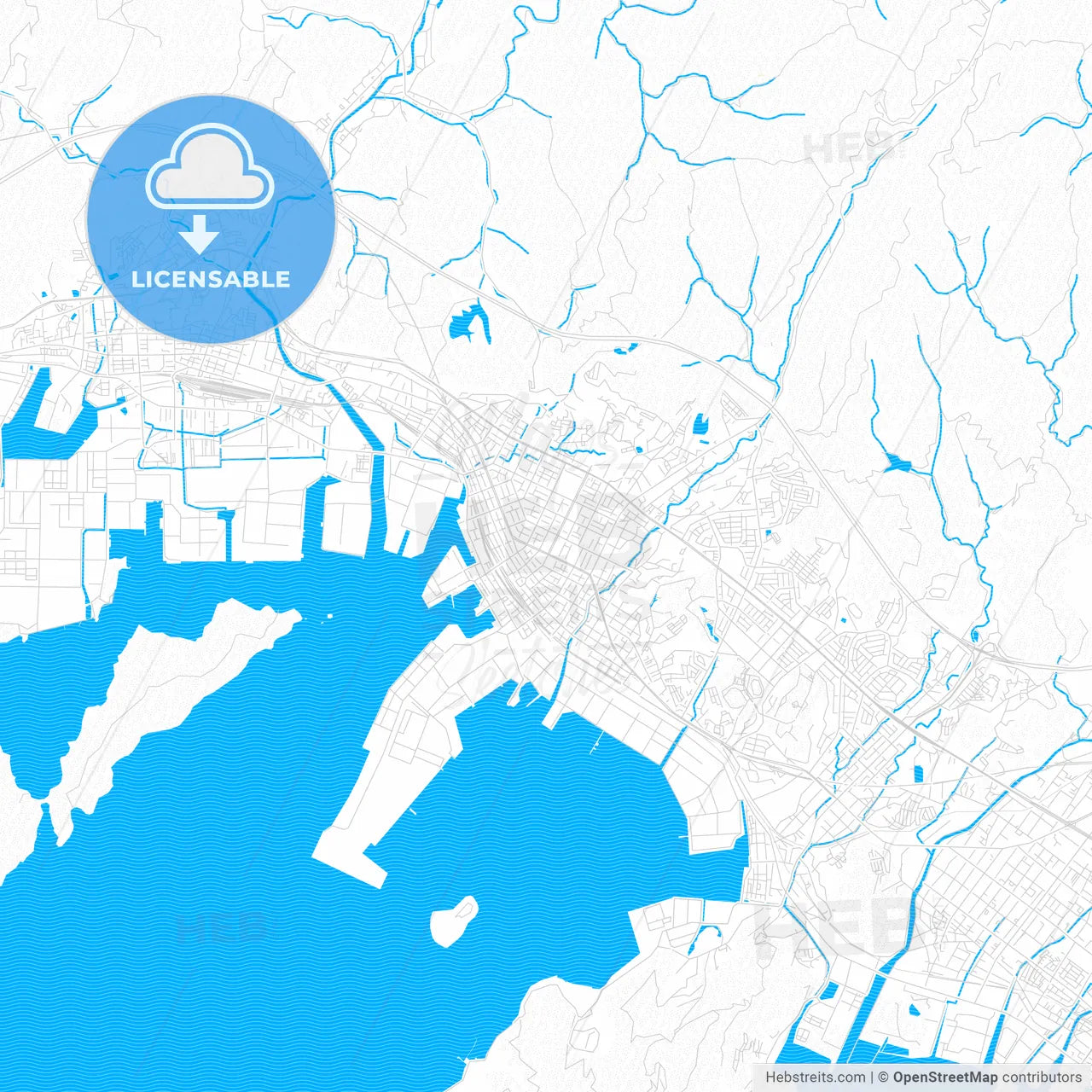 Shūnan, Japan PDF vector map with water in focus
