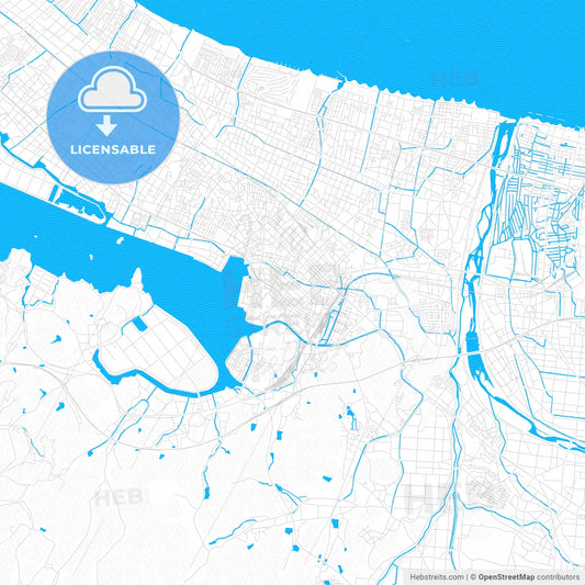 Yonago, Japan PDF vector map with water in focus